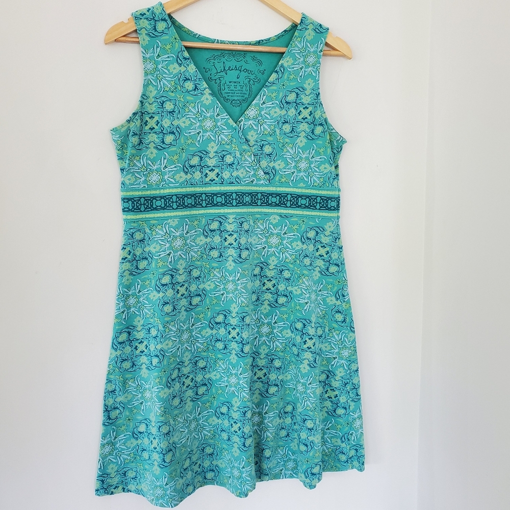 LIFE IS GOOD 10 Turquoise Green V-Neck Sleeveless Active Dress Boho Floral Comfy - Picture 12 of 12